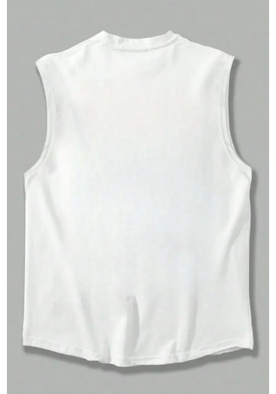 Tarz Cool Erkek Oversize Bisiklet Yaka Baskılı T-shirt Beyaz