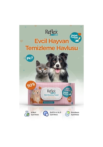 Reflex Care Evcil Hayvanlar İçin Çok Amaçlı Hijyenik Temizleme Mendili 50'li X 12 Adet