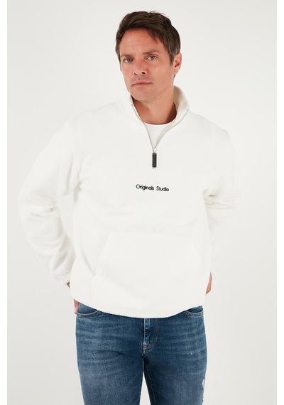 Buratti Regular Fit Yarım Fermuarlı Dik Yaka Yumuşak Dokulu Erkek Sweat 59060661 Ekru