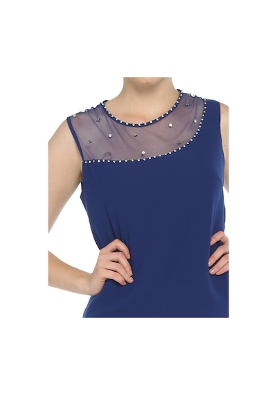 4011Asx-Nidya Moda Büyük Beden Elbise Krep Saks Mavi
