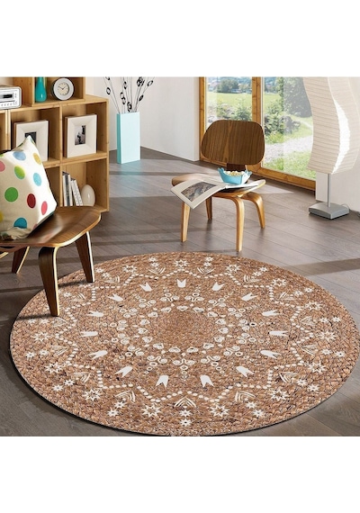 Jüt Yuvarlak Hasır Halı Yolluk Salon Oda Mutfak Halısı Ks-1063
