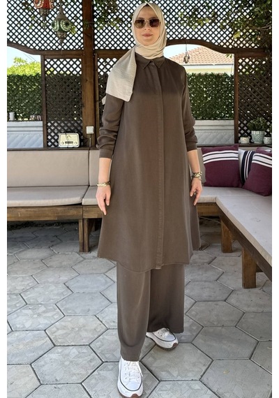 Rabia Şamlı İnci Pantolonlu Takım Haki Normal