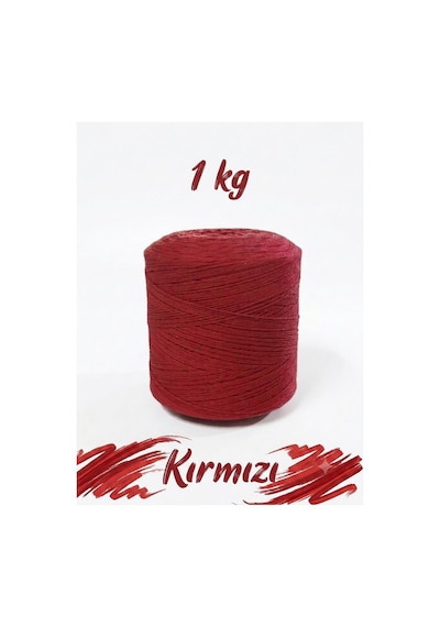 1 Kg Pamuklu El Örgü İpi Runner İpi- Amigurumi Koton İp Punch İpi Motif Kırmızı Renk