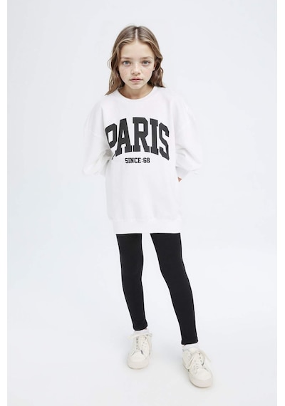 DeFacto Kız Çocuk 2'li Takım Baskılı Sweatshirt Uzun Tayt D6453A8NSWT34 Beyaz