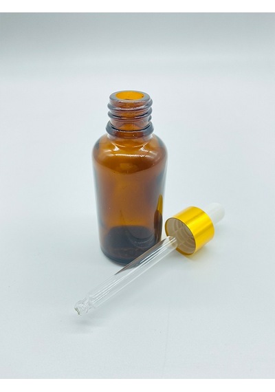 Şişe Dükkanı Altın Kapak Top Uç Damlalıklı Cam Amber Şişe 10 x 30 ML