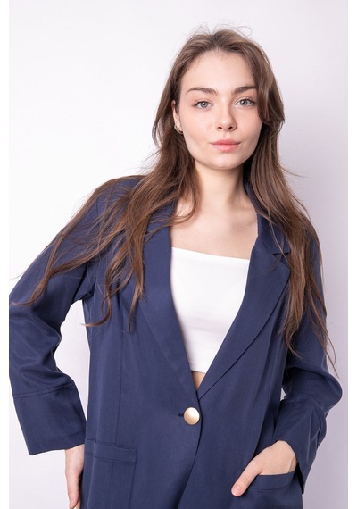 Kadın Baharlık Kumaş Rahat Kesim Yakalı Cepli Kolu Katlamalı Boyfriend Blazer Ceket-lacivert Lacivert Kadın Baharlık Kumaş Rahat Kesim Yakalı Cepli Kolu Katlamalı Boyfriend Blazer Ceket-lacivert Lacivert