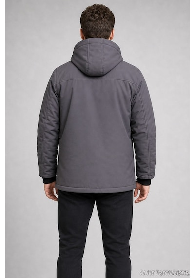 Freemen Erkek Kapüşonlu İçi Kürklü Su Ve Rüzgar Geçirmez Outdoor Softshell Mont-414 Gri