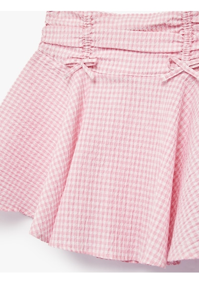 Koton Fiyonk Detaylı Pileli A Kesim Pötikare Etek Pembe Ekose 6skg70061aw