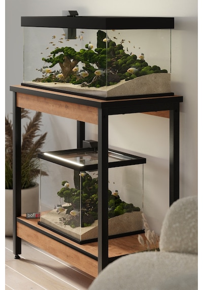 Akvaryum Sehpası Yan Sehpa Metal Ayaklı Sehpa 80 X 40 Cm Çam Çam