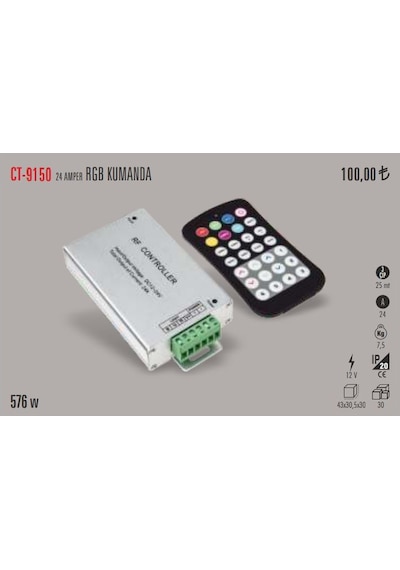 Cata Ct-9150 Rgb Rf Kumanda 24 Amper 576W 20 Metre Şerit Led İçin