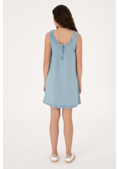 U.S. Polo Assn. Kadın Açık Mavi Mini Boy Jean Elbise 50304312-DN0021