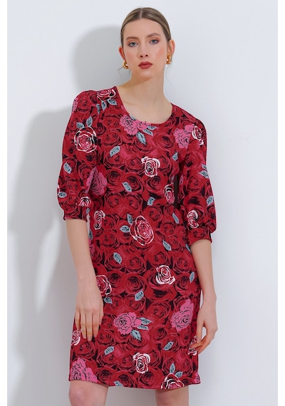 Bigdart Kadın Bordo Gül Desenli Midi Elbise 2477 2477bgd19-003-14766 001