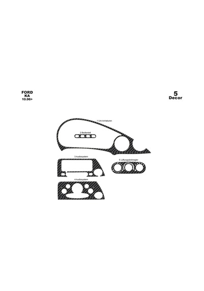 Ford Ka Torpido Kaplama 1996-2002 5 Parça Karbon