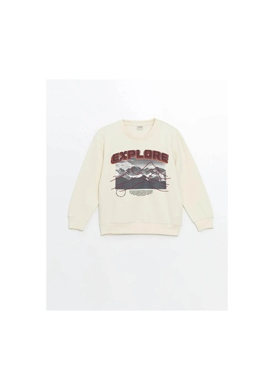 LC Waikiki Lcw Kidsbej Bisiklet Yaka Erkek Çocuk Kalın Sweatshirt Bej
