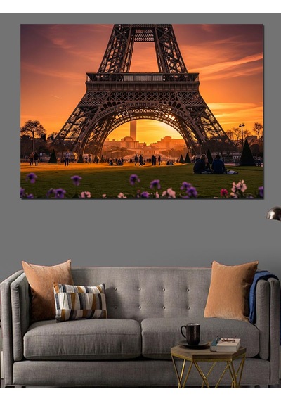 Gün Batımında Eyfel Kulesi Paris Dekoratif Kanvas - Mdf Ahşap Tablo