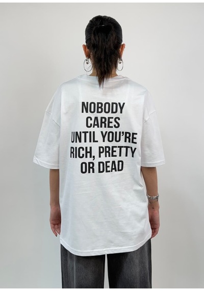 Zaee Nobody Cares Oversize Tişört Beyaz