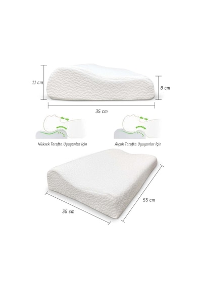 Dyzstar Ergonomik Visko Boyun Yastığı 55x35 Cm Nefes Alabilen Kılıflı Konforlu Uyku Yastığı Beyaz Beyaz