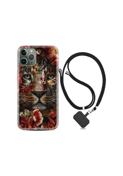 Apple Uyumlu iPhone 13 Pro Kılıf Boyun Askılı Flowers Baby Tiger 1336