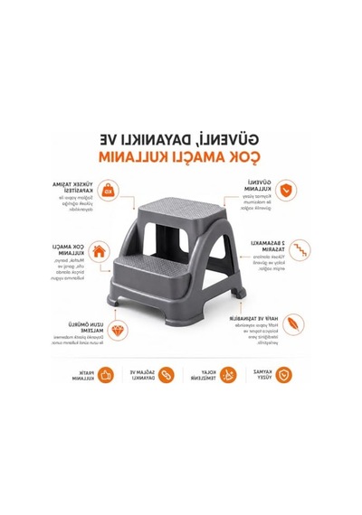 Kaydırmaz Ayaklı Merdiven Tabure, Çok Amaçlı Kullanım İçin Sağlam Plastik