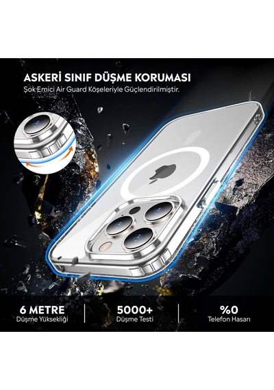 İphone 14 Pro Max Şeffaf Magsafe Uyumlu Kılıf Darbeye Dayanıklı Şeffaf Telefon Kılıfı Kamera Koruyucu İnce Ve Şık Tasarım Seffaf