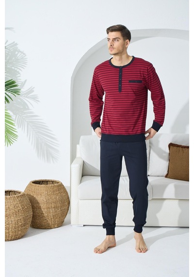 Kly 9246 Erkek Yaka Reçme Düğmeli Pijama Takım 001