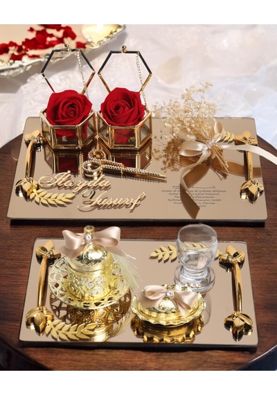 Harmony Söz Tepsisi Ve Damat Kahve Fincan Tepsisi Gold Gold