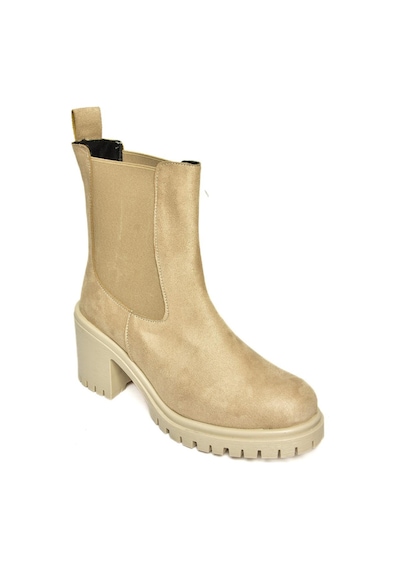 Fox Shoes T726981602 Bej Süet Lastikli Kalın Topuklu Kadın Bot Bej