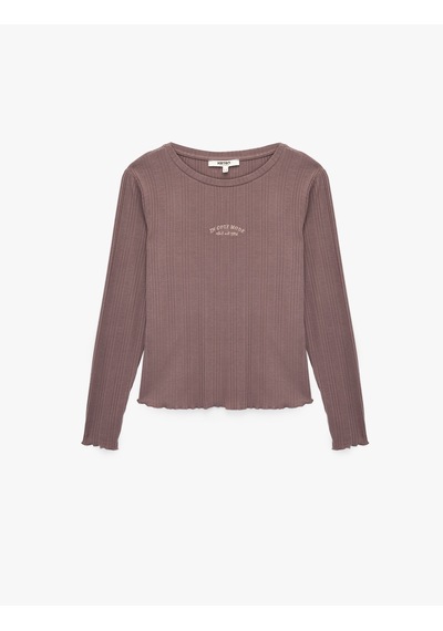 Koton Modal Kumaş Uzun Kollu Bisiklet Yaka Pijama Üstü Kahverengi 7wlk40068mk Kahve