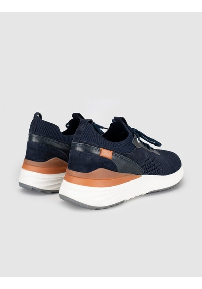 Cabani Lacivert Triko Hakiki Deri Erkek Sneaker Ayakkabı