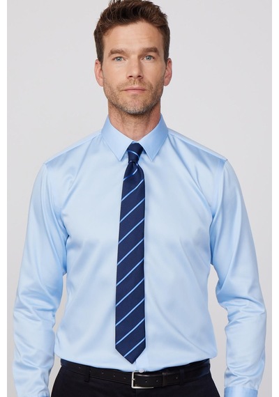 Tudors Slim Fit Non Iron Mavi Erkek Gömlek-29752-mavi Mavi