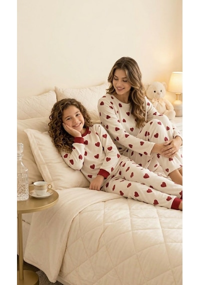 Moda Kombinli A Kalite Süet Kırmızı Kalpli Beyaz Pijama Takımı Beyaz Ve Kırmızı Moda Kombinli A Kalite Süet Kırmızı Kalpli Beyaz Pijama Takımı Beyaz Ve Kırmızı