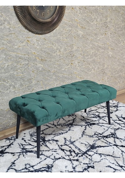 Zafir Siyah Boyalı Sivriltme Ayaklı 90 Cm Puf Bench - Puf - Bench - Kasalı Oturak - Oturak - Yatak Ucu Puf Yeşil