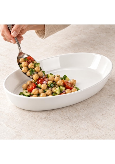 Porselen Büyük Kayık Tabak 28 17 Cm, Beyaz Oval Servis Ve Sunum Tabağı, Yükseltilmiş Kenarlı Makarna, Salata, Meze, Kahvaltılık Ve Ana Yemek Tabağı, 1 Adet Çok Renkli