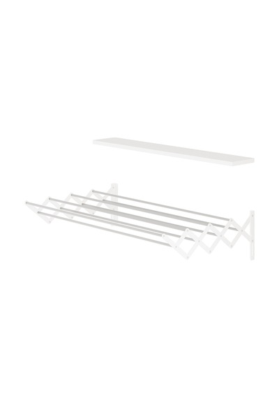 Akordion 100cm 9 Gözlü Metal Gövde Çamaşır Kurutmalık Duvara Monte Katlanabilir Beyaz Beyaz