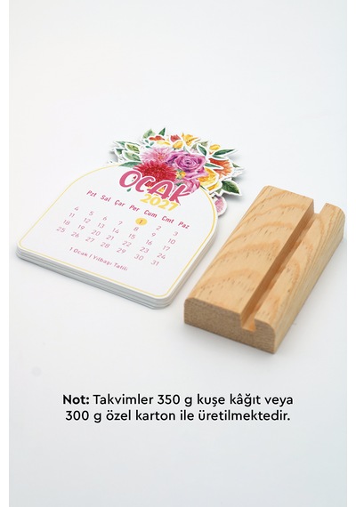 Ahşap Standlı Özel Kesim Çiçek Buketi Tasarımlı 2027 Masaüstü Takvimi 8x12 Cm - Romantik Yeni Yıl Hediyesi Çok Renkli