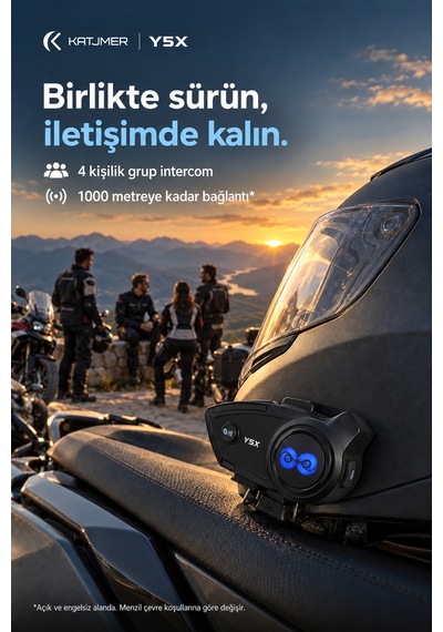 Y5x Bluetooth 5.1 Motosiklet İnterkom Kulaklığı 500 1000 M, Ipx6, 1000 Mah, Cvc, Çift Telefon - Siyah