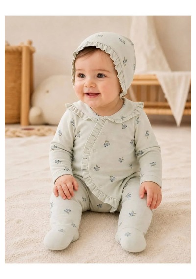 Ferasty İstanbul Kız Bebek Tulum Bebe Yaka Uzun Kollu Açık Mavi