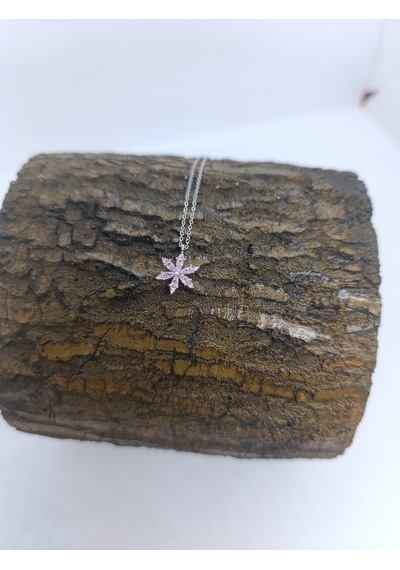925 Ayar Gümüş Kolye Hediye Kutulu Pembe Taşlı Lotus Çiçeği Modeli -1016 Pembe