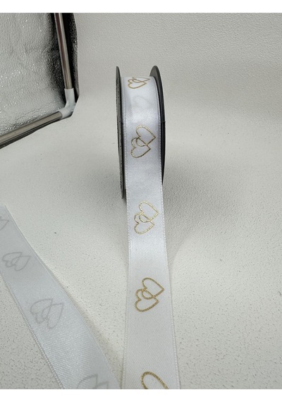 2.5 Cm Kalp Desenli Saten Kurdele-beyaz-5 Metre