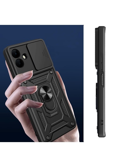 Zore Samsung Galaxy Uyumlu A07 Kılıf Magnetik Standlı Kamera Korumalı Zore Sürgülü Vega Kapak - Siyah