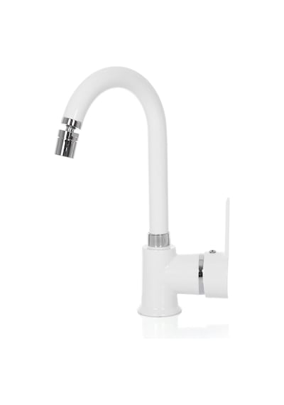 Beyaz Kısa Borulu Lavabo Bataryası Oynar Perlatörlü Beyaz