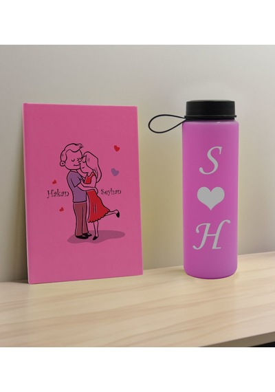 Bk Gift Sevgiliye Özel İsimli Pembe Defter Ve Cam Matara Hediye Seti-10, Sevgiliye Hediye, Sevgililer Günü, Yeni İş Hediyesi