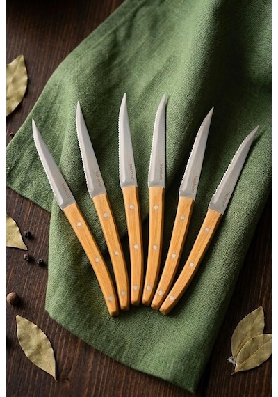 Bambum Valls 6'lı Kılçık Ve Steak Bıçağı Seti 21.5 Cm - Bambu Saplı Paslanmaz Çelik Balık Bıçağı
