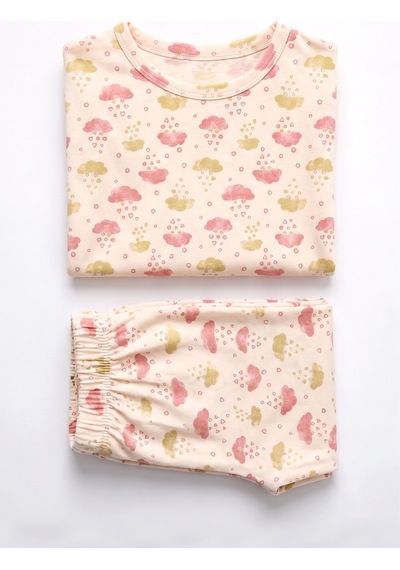 Öts Kız Çocuk Pamuklu Pijama Takımı Kısa Kol Uzun Alt Desenli Geniş Ve Rahat Kesim 474005 Renkli-5