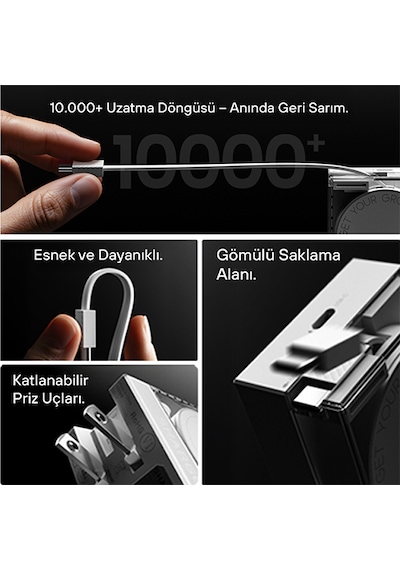 Sharge Retractable 65 Gan Şarj Cihazı - Beyaz