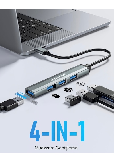 Lemorele 4'in 1'i Hub Çoklayıcı Type-c Girişli 4 Port 3.0 480mbps