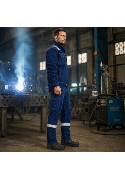 Kot Denim Reflektörlü,kaynak İşleri İçin,dayanıklı,ağır Bakım,inşaat Ve İş Pantolon Lacivert