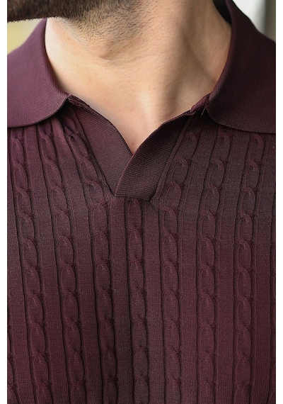 Madmext Mürdüm Slim Fit Polo Yaka Triko Erkek Tişört E7472