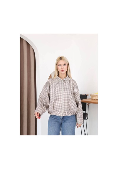 Moda Banuş Ekose Pile Detay Bomber Mevsimlik Ceket-oversıze Siyah - Camel