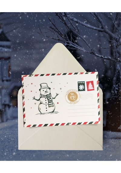 Yılbaşı Kardan Adam Kartpostal Ve Zarf Seti, Yeniyıl, Noel, Tebri